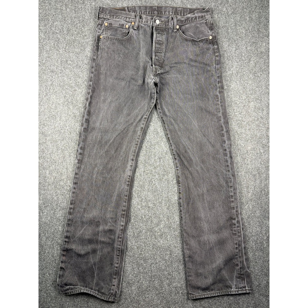 Levis 501 Mens Faded Black Straight Leg Button Fly Denim Jeans 38x36 (35x33)